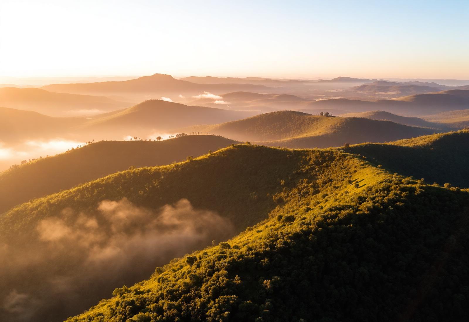 Rolling green hills of Eswatini at sunrise